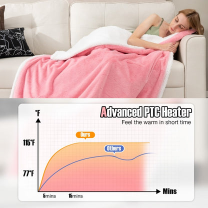 Reversible Electric Heated Blanket Throw with 10 Heat Settings & Auto Shut-Off - Pink