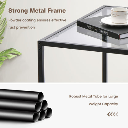 Contemporary 2-Tier Glass Coffee Table with Mesh Shelf - Grey