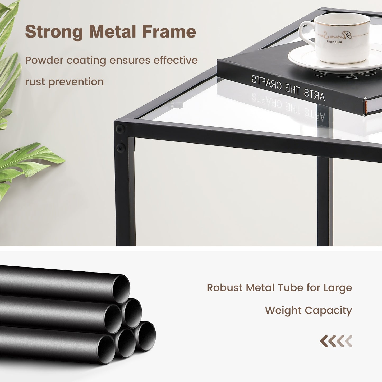 Contemporary 2-Tier Glass Coffee Table with Mesh Shelf - Transparent