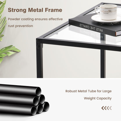 Contemporary 2-Tier Glass Coffee Table with Mesh Shelf - Transparent