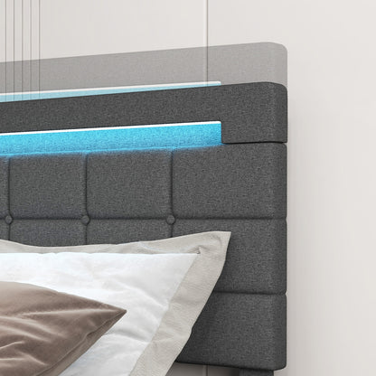 Modern Luxury Upholstered LED Bed Frame with Adjustable Headboard and 4 Storage Drawers - Full Size