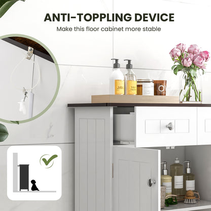 White Freestanding Bathroom Cabinet with 2 Drawers & Adjustable Shelf