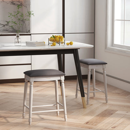 Set of 2 Bar Stools with Padded Cushions and Solid Wood Legs 24"