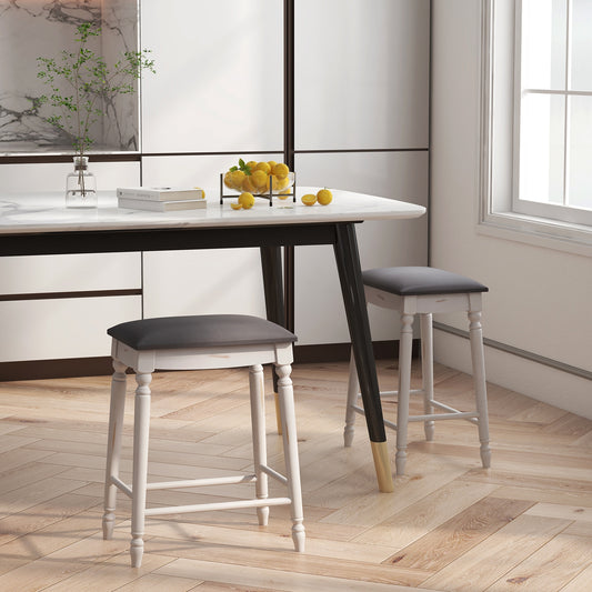 Set of 2 Bar Stools with Padded Cushions and Solid Wood Legs 24"