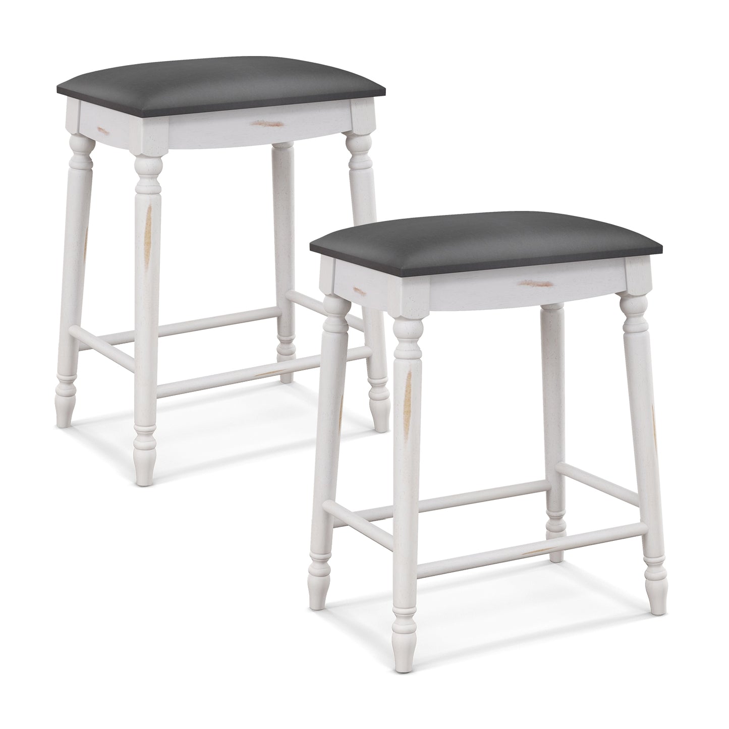 Set of 2 Bar Stools with Padded Cushions and Solid Wood Legs 24"