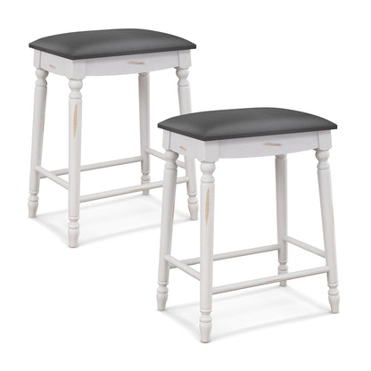 Set of 2 Bar Stools with Padded Cushions and Solid Wood Legs 24"