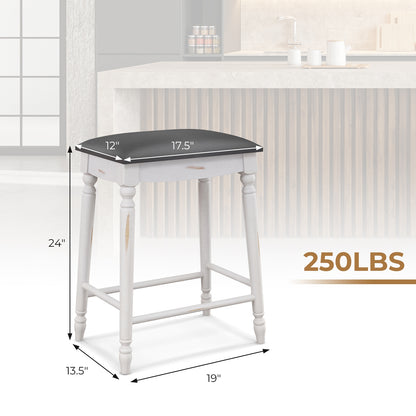 Set of 2 Bar Stools with Padded Cushions and Solid Wood Legs 24"