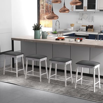 Set of 2 Bar Stools with Padded Cushions and Solid Wood Legs 24"