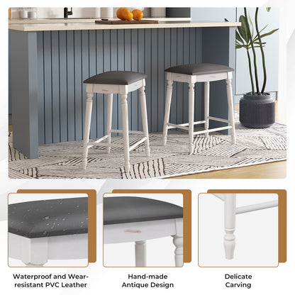 Set of 2 Bar Stools with Padded Cushions and Solid Wood Legs 24"