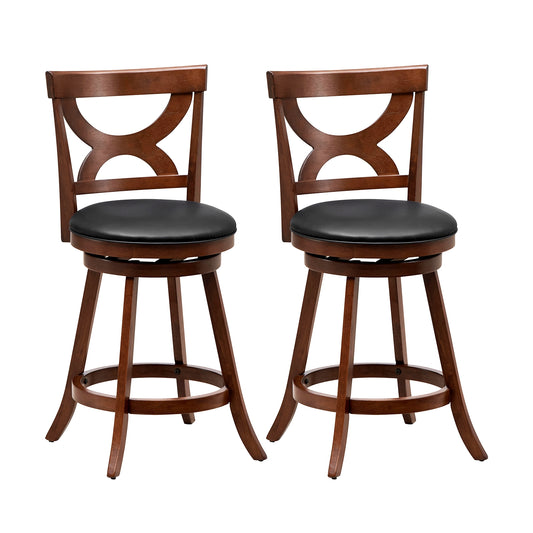 Swivel Bar Stools Set of 2 with Cushioned Seat and Hollow Backrest for Kitchen or Dining Room 24 Inch