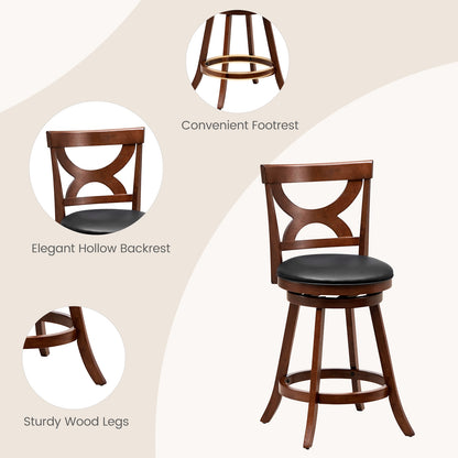 Swivel Bar Stools Set of 2 with Cushioned Seat and Hollow Backrest for Kitchen or Dining Room 24 Inch