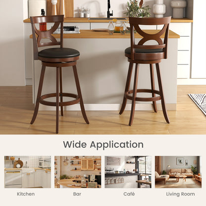 Swivel Bar Stools Set of 2 with Cushioned Seat and Hollow Backrest for Kitchen or Dining Room 30.5 Inch