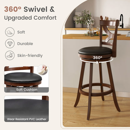 Swivel Bar Stools Set of 2 with Cushioned Seat and Hollow Backrest for Kitchen or Dining Room 30.5 Inch