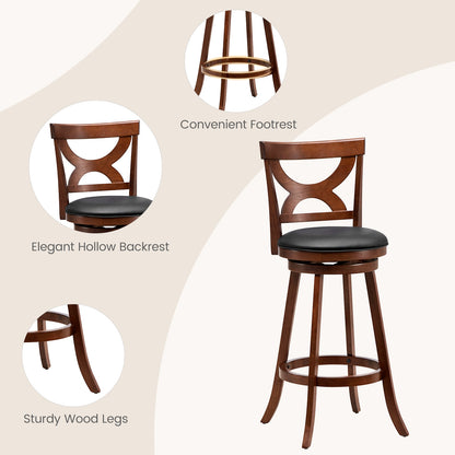 Swivel Bar Stools Set of 2 with Cushioned Seat and Hollow Backrest for Kitchen or Dining Room 30.5 Inch
