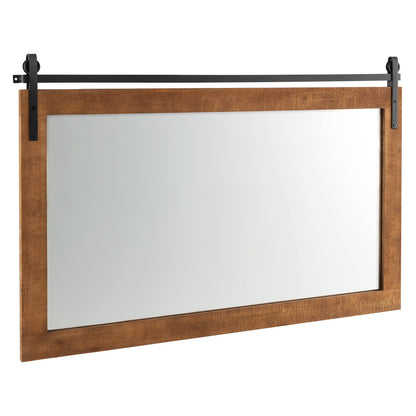 40 x 26 Inch Farmhouse Barn Door Style Wall Mirror with Solid Wood Frame and Metal Bracket - Brown