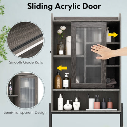 Sliding Acrylic Door Over-the-Toilet Storage with Adjustable Shelves