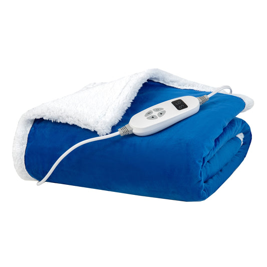 Electric Heated Blanket Throw with 10 Heat Settings and Auto Shut-Off – Blue