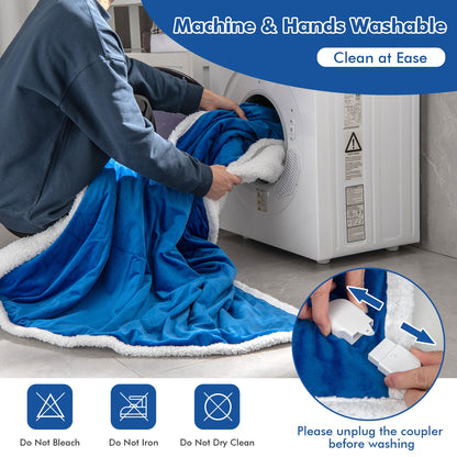 Electric Heated Blanket Throw with 10 Heat Settings and Auto Shut-Off – Blue