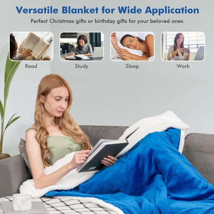 Electric Heated Blanket Throw with 10 Heat Settings and Auto Shut-Off – Blue