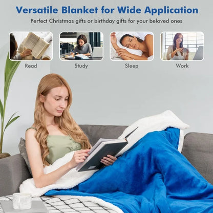 Electric Heated Blanket Throw with 10 Heat Settings and Auto Shut-Off – Blue