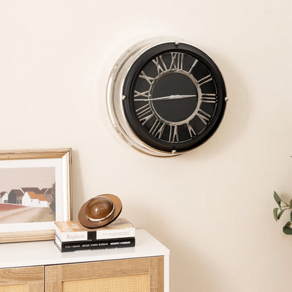13.5 Inch Silent Quartz Wall Clock with Elegant Silver Frame