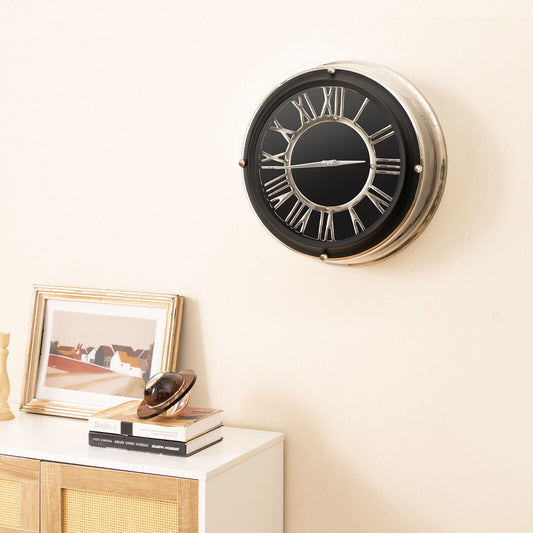 13.5 Inch Silent Quartz Wall Clock with Elegant Silver Frame