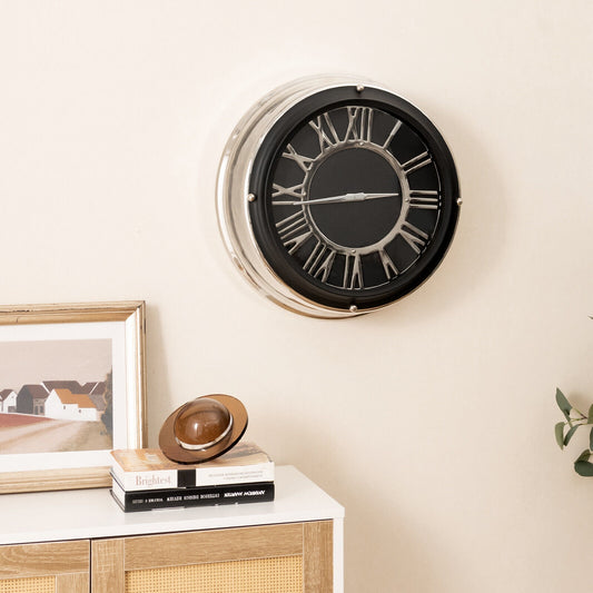 17.5 Inch Silent Quartz Wall Clock with Elegant Silver Frame