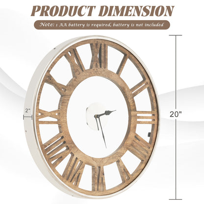 20 Inch Silent Quartz Wall Clock with Classic Roman Numerals and Elegant Frame