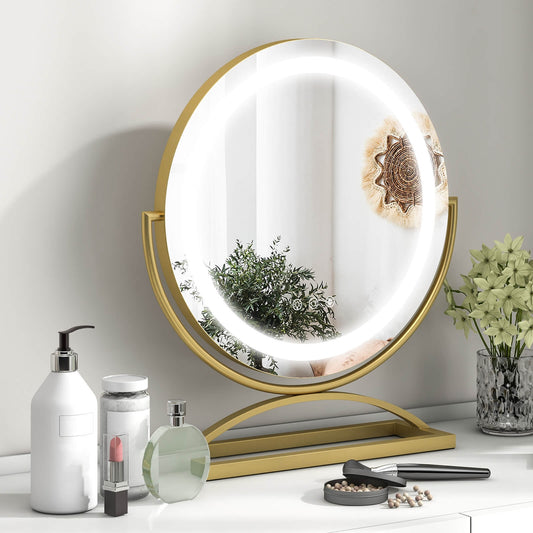 16 Inch LED Vanity Mirror with 3 Color Modes & Dimmable Lighting for Perfect Makeup - Golden