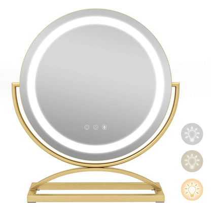 16 Inch LED Vanity Mirror with 3 Color Modes & Dimmable Lighting for Perfect Makeup - Golden