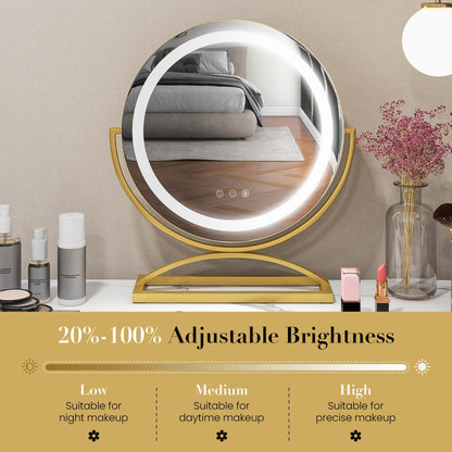 16 Inch LED Vanity Mirror with 3 Color Modes & Dimmable Lighting for Perfect Makeup - Golden