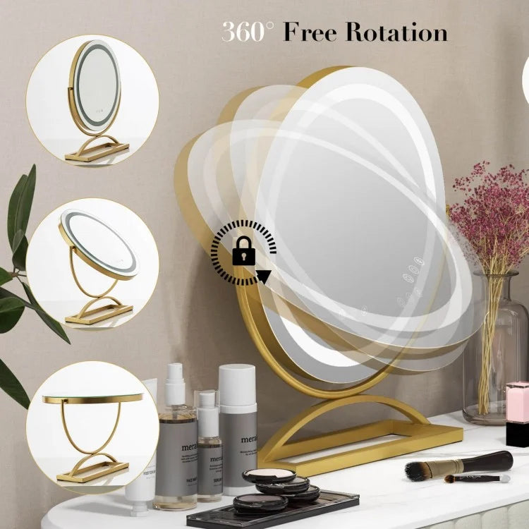 16 Inch LED Vanity Mirror with 3 Color Modes & Dimmable Lighting for Perfect Makeup - Golden