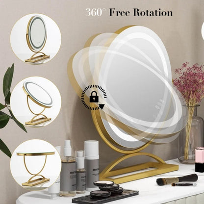 16 Inch LED Vanity Mirror with 3 Color Modes & Dimmable Lighting for Perfect Makeup - Golden