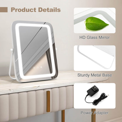 16 x 12 Inch LED Vanity Mirror with 3 Color Modes & Dimmable Lighting for Perfect Makeup - White