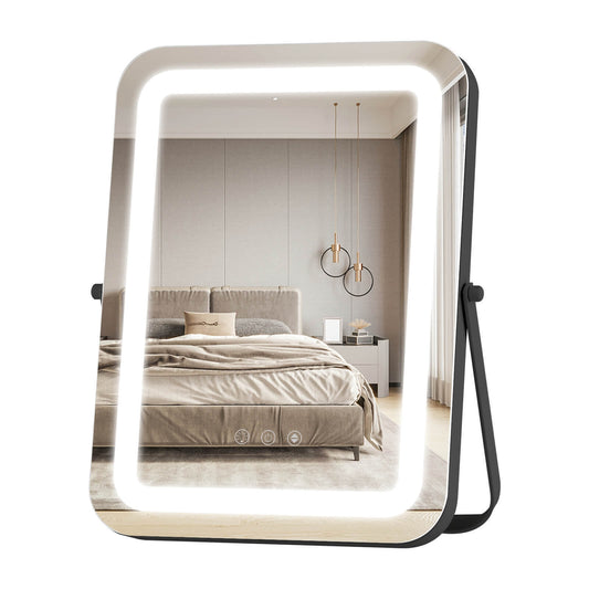 16 x 12 Inch LED Vanity Mirror with 3 Color Modes & Dimmable Lighting for Perfect Makeup - Black