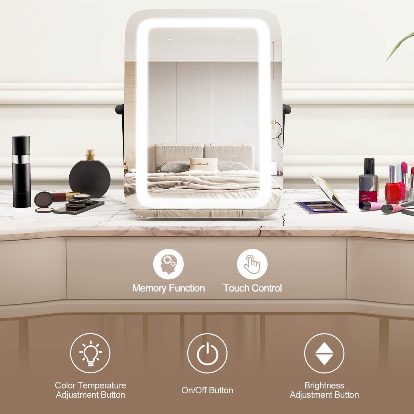 16 x 12 Inch LED Vanity Mirror with 3 Color Modes & Dimmable Lighting for Perfect Makeup - Black