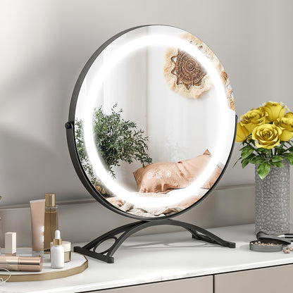 16 Inch Round LED Makeup Vanity Mirror with 3-Color Lighting, Dimmable Brightness, and Touch Controls – Black