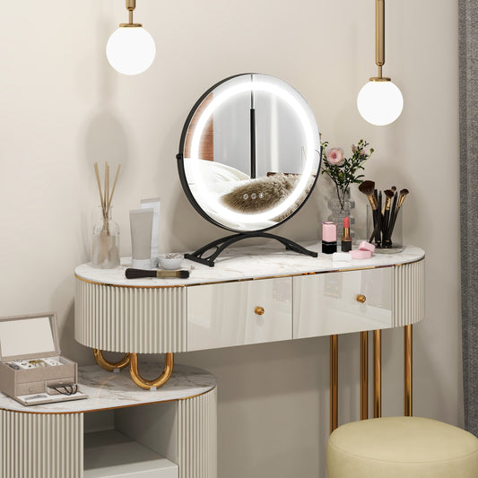 16 Inch Round LED Makeup Vanity Mirror with 3-Color Lighting, Dimmable Brightness, and Touch Controls – Black