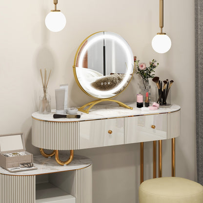 16 Inch Round LED Makeup Vanity Mirror with 3-Color Lighting, Dimmable Brightness, and Touch Controls – Golden