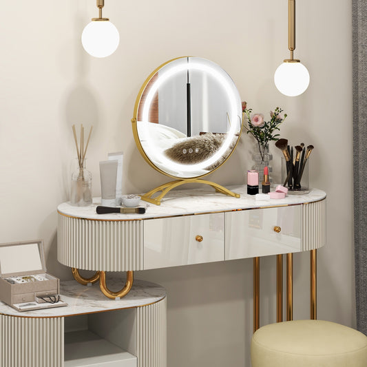 16 Inch Round LED Makeup Vanity Mirror with 3-Color Lighting, Dimmable Brightness, and Touch Controls – Golden