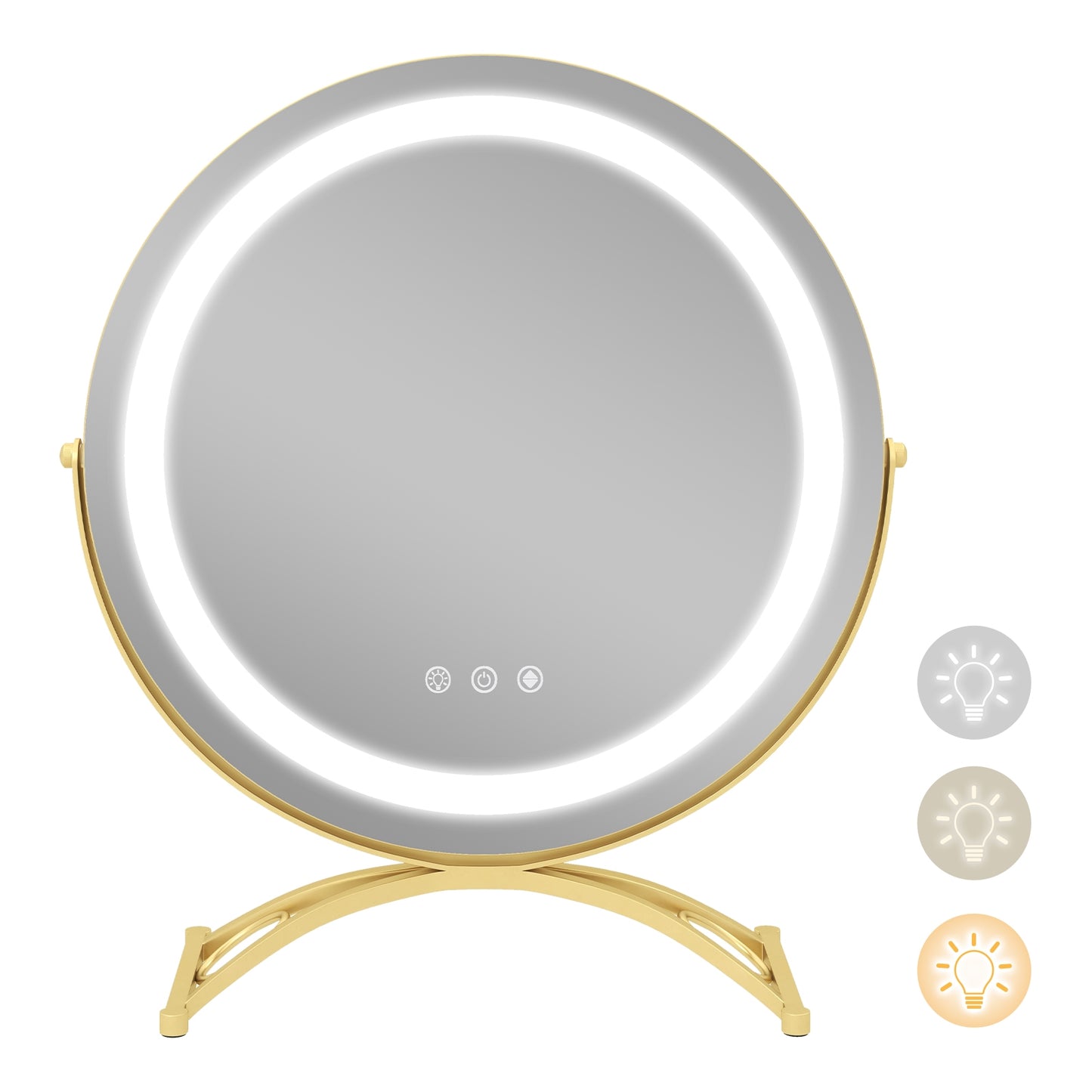 16 Inch Round LED Makeup Vanity Mirror with 3-Color Lighting, Dimmable Brightness, and Touch Controls – Golden