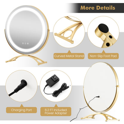 16 Inch Round LED Makeup Vanity Mirror with 3-Color Lighting, Dimmable Brightness, and Touch Controls – Golden