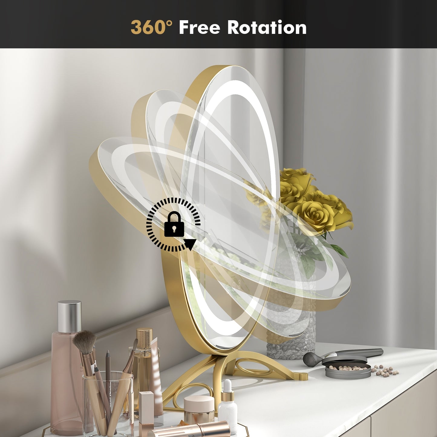16 Inch Round LED Makeup Vanity Mirror with 3-Color Lighting, Dimmable Brightness, and Touch Controls – Golden