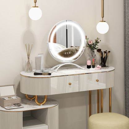 16 Inch Round LED Makeup Vanity Mirror with 3-Color Lighting, Dimmable Brightness, and Touch Controls – White