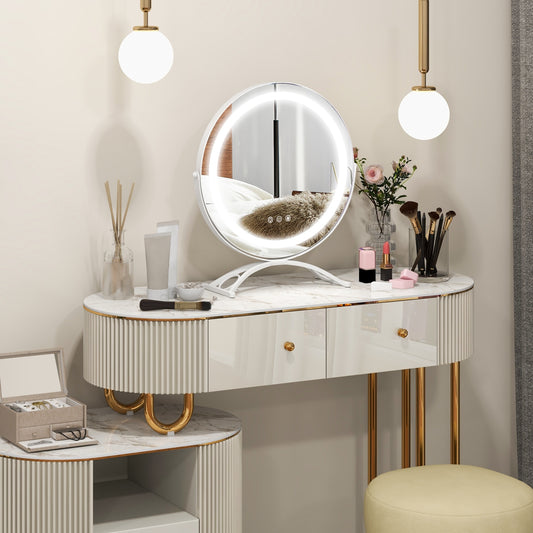 16 Inch Round LED Makeup Vanity Mirror with 3-Color Lighting, Dimmable Brightness, and Touch Controls – White