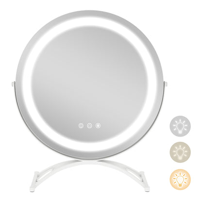 16 Inch Round LED Makeup Vanity Mirror with 3-Color Lighting, Dimmable Brightness, and Touch Controls – White