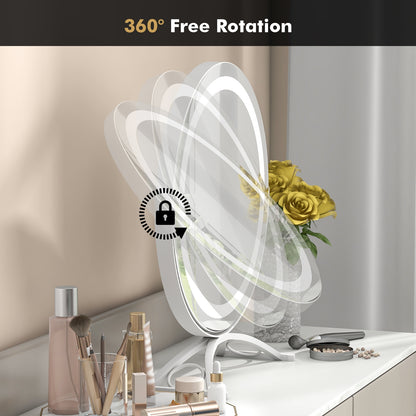 16 Inch Round LED Makeup Vanity Mirror with 3-Color Lighting, Dimmable Brightness, and Touch Controls – White