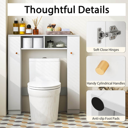 Over-The-Toilet Cabinet with Adjustable Shelves & Open Storage Compartments