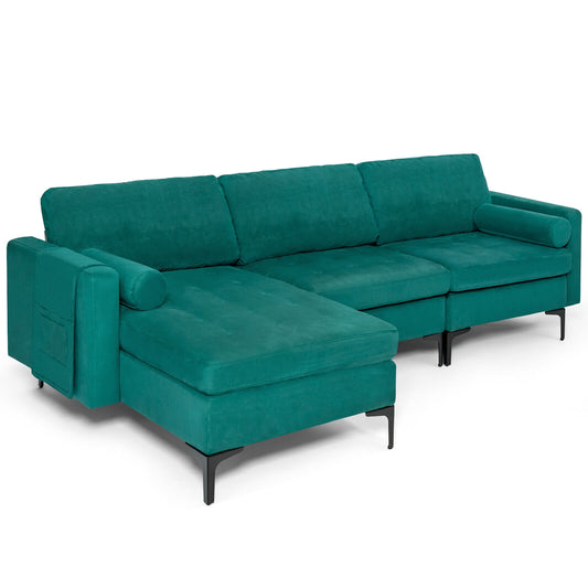 Modular L Shaped Sectional Sofa with Reversible Chaise USB Charging Ports and Hidden Storage in Teal