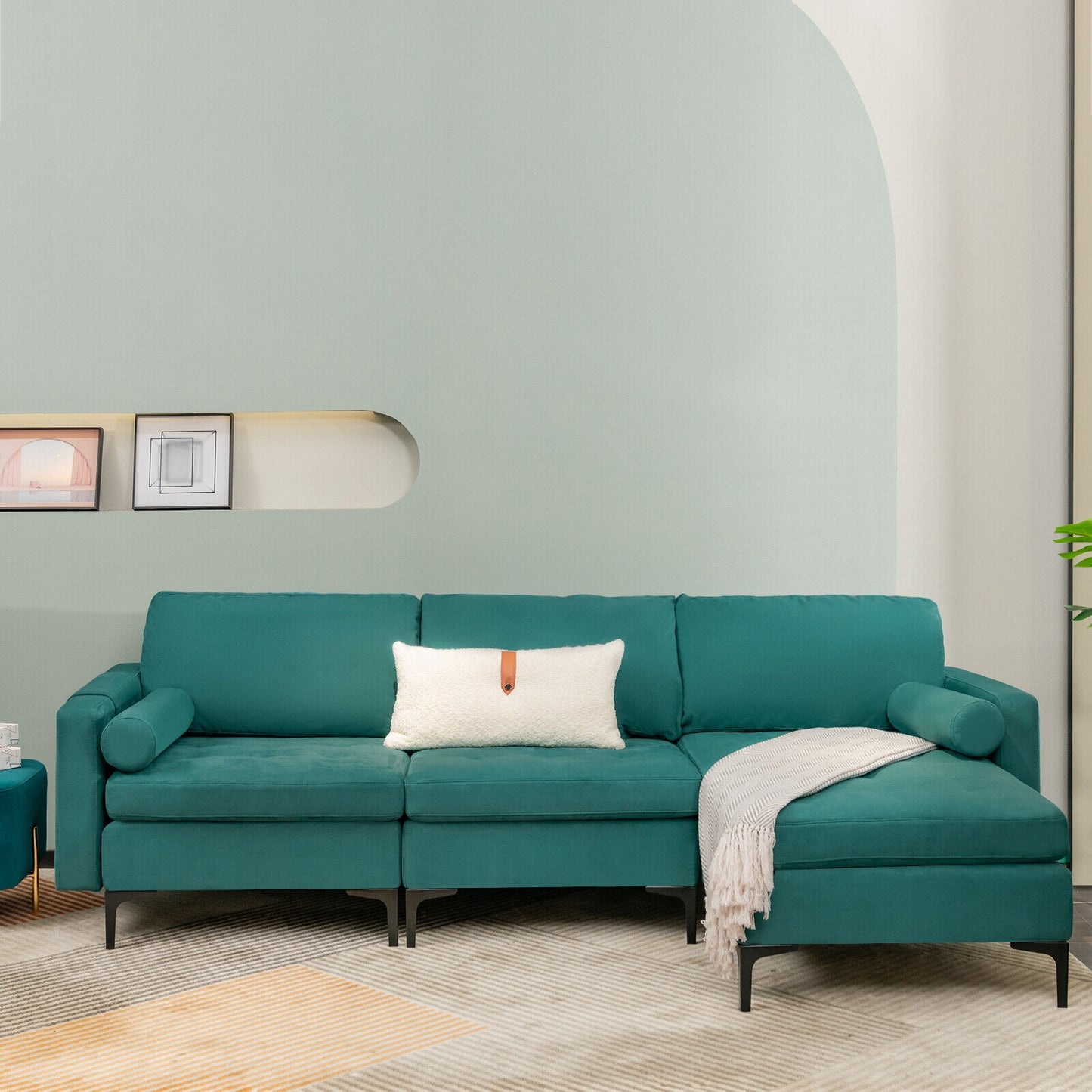 Modular L Shaped Sectional Sofa with Reversible Chaise USB Charging Ports and Hidden Storage in Teal